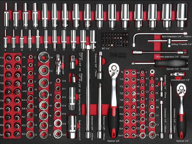 7 Drawer Roller Trolley Hand Tool Sets with 5 Layer CRV 455 Pcs Carton Box Cabinet Red 3 Years Powder Coat Steel Mechanical Odm