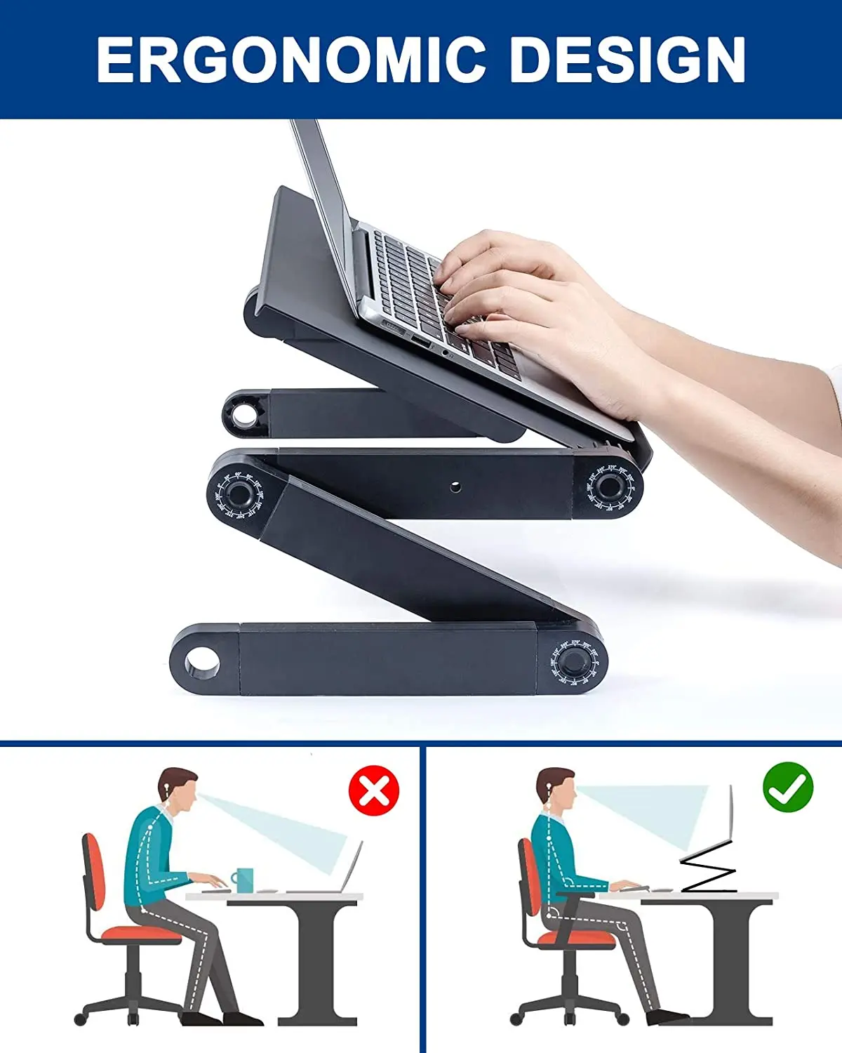 Computer Shelf Collapsible Aluminum Stand Adjustable Folding Lap Laptop Desk