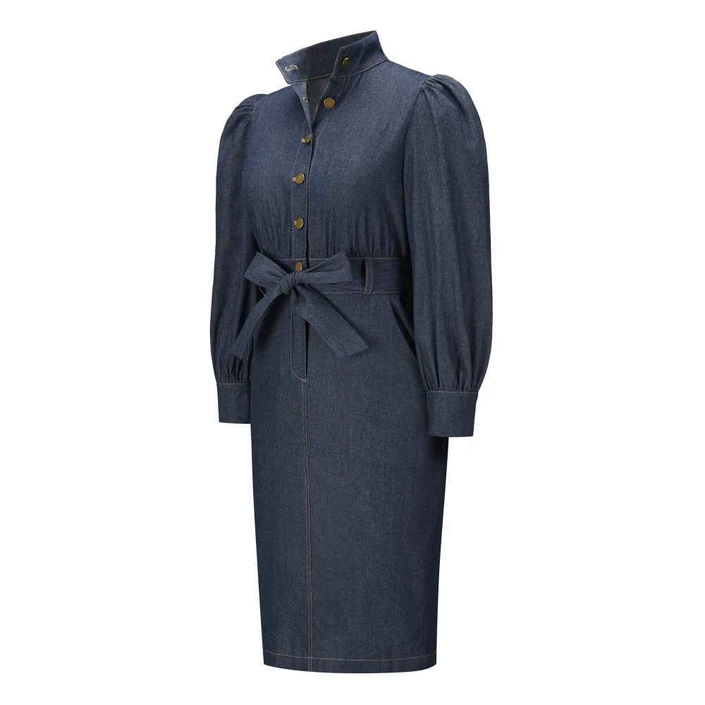 New Arrival Elegant Long Sleeve Denim Dress for Ladies Plus Size Women's Clothing