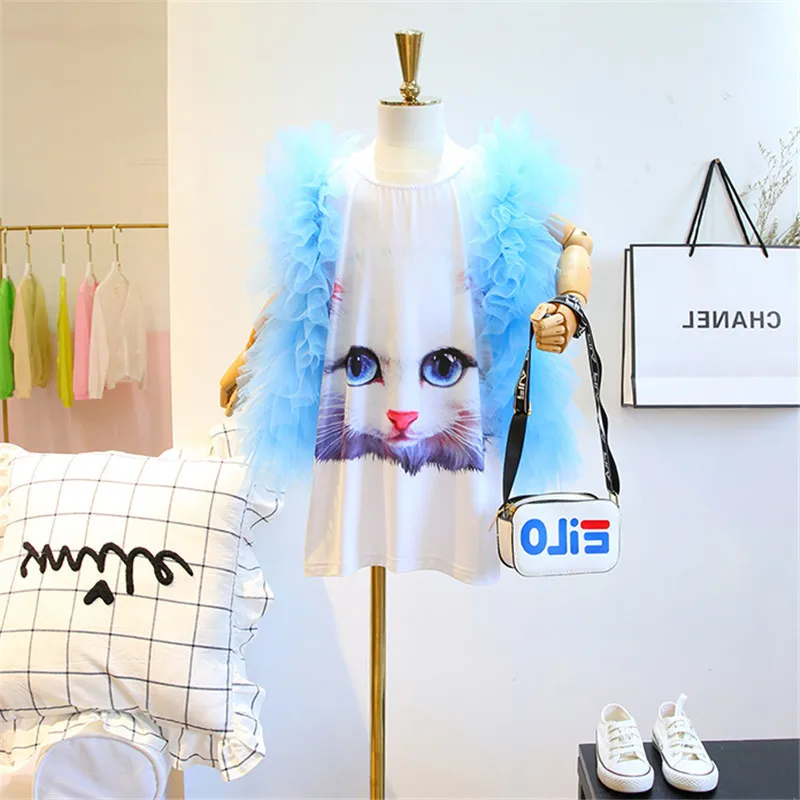 Распродажа от производителя шифоновые платья принцессы без рукавов с мультяшным котом для девочек оптовая продажа