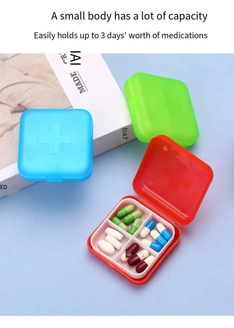 Creative cross four cell pill box convenient travel mini plastic pill box pill storage factory