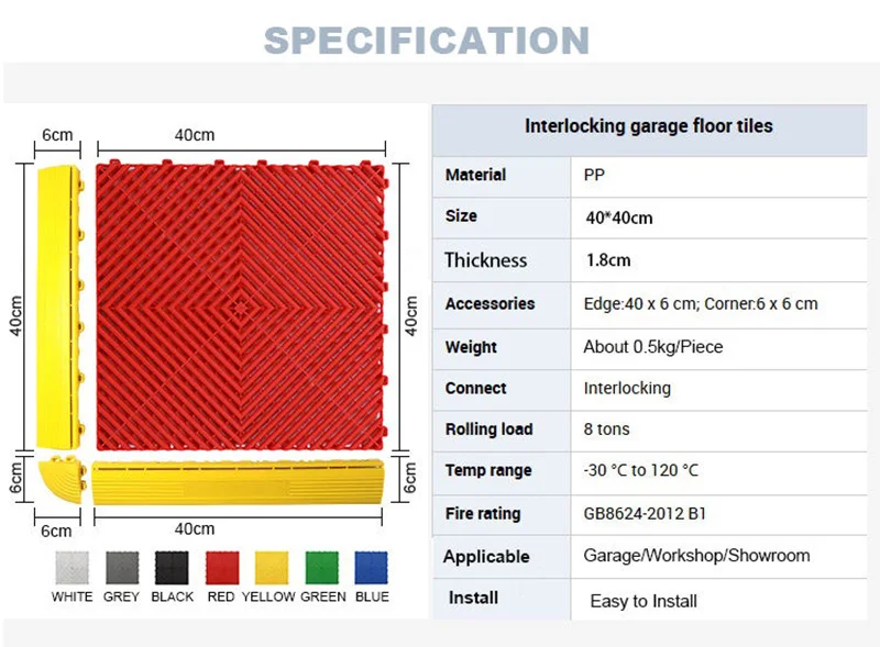 Removable Interlocking Plastic Garage Flooring 400*400*18mm Pp Pvc