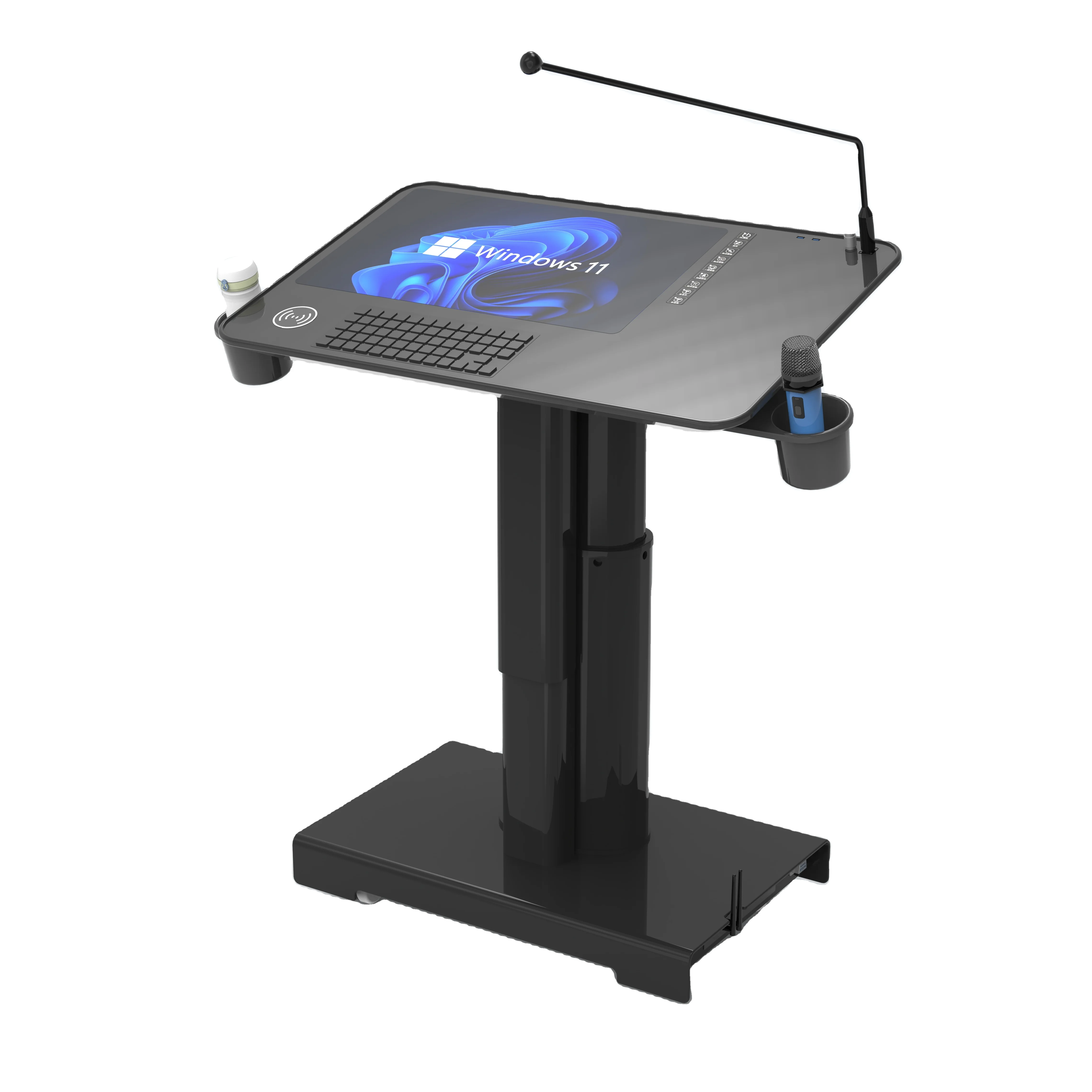 Electric Height Adjustable Lectern Monitor Integrated IOT Conference Table Wireless Speech Platform Smart Podium