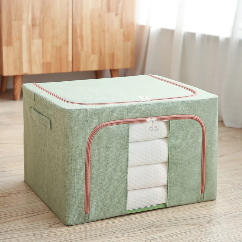 Clothes Storage Bins Box - Foldable Stackable Container Organizer Set with Clear Window & Carry Handles & Metal Frame