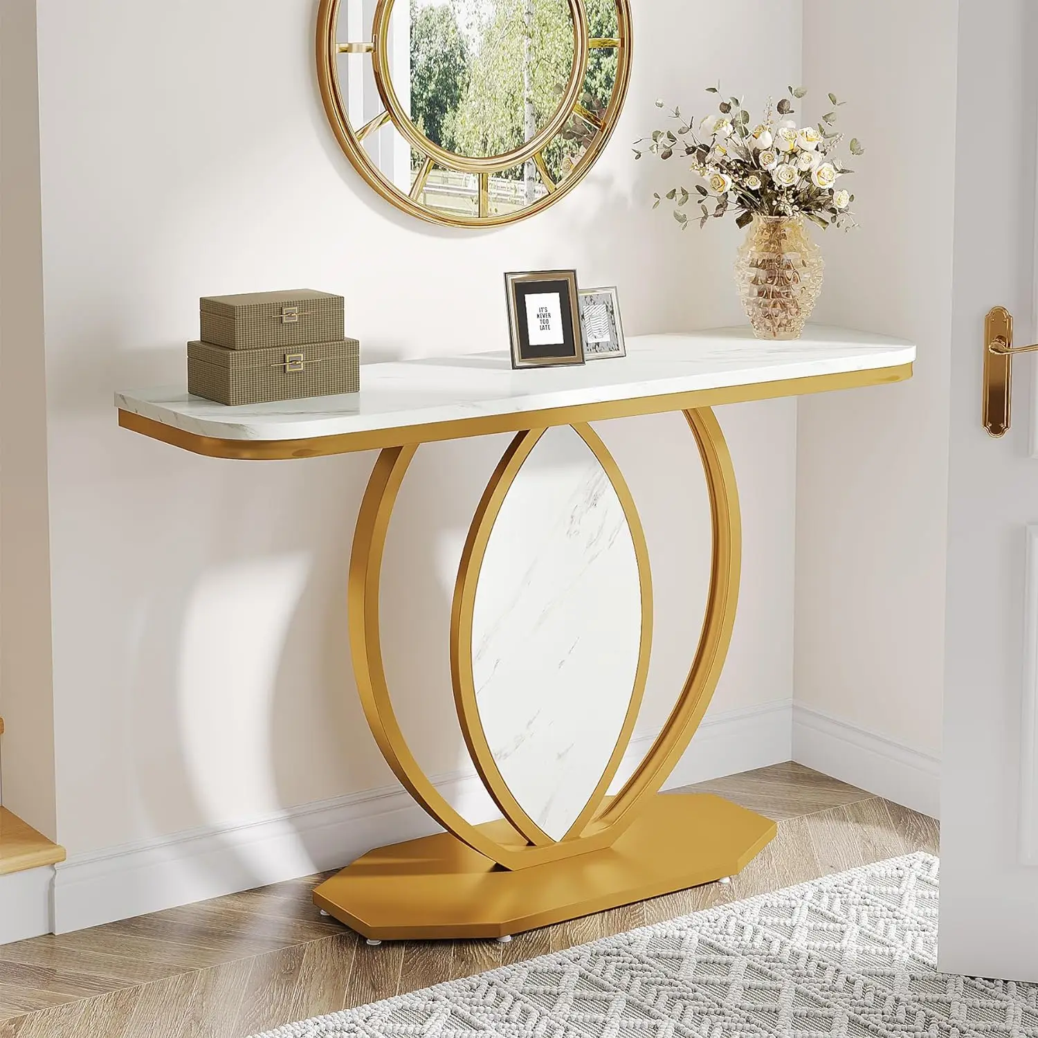 Tribesigns Gold Entryway Modern Console Table, Faux Marble Narrow Sofa ...