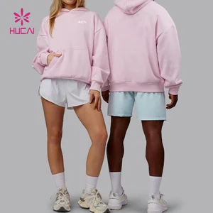 HUCAI Custom logo Fleece Warm pink Cotton Polyester Comfortable Soft Heavyweight Oversized Sports Unisex Hoodies