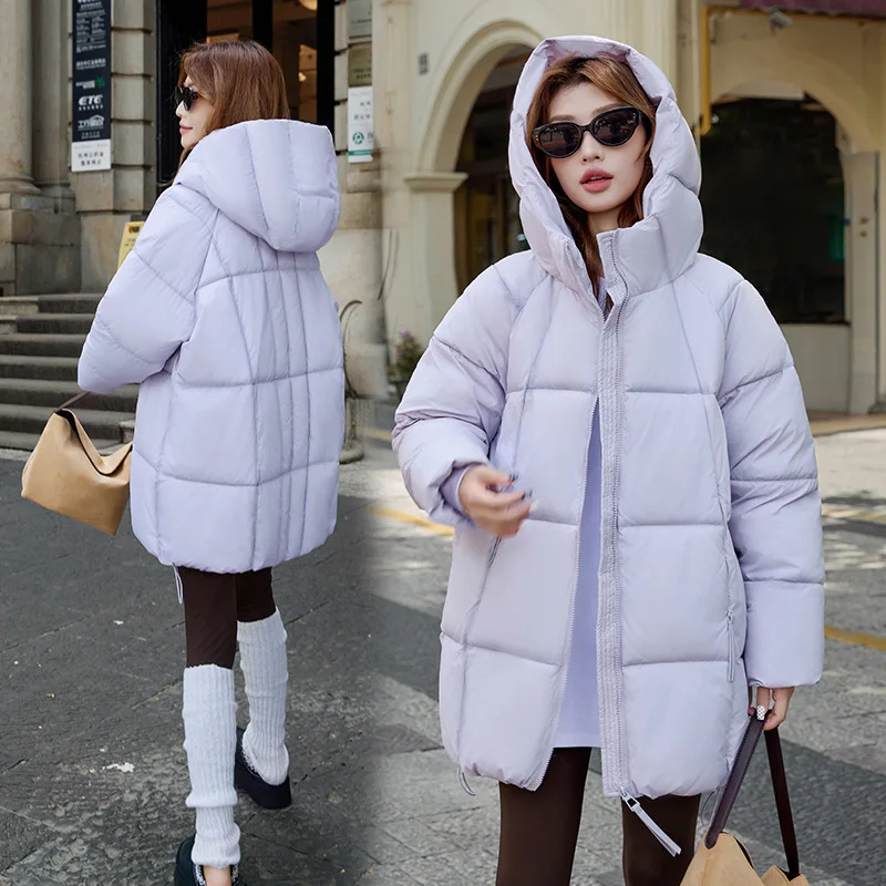 Women's Hooded Stand Collar Windproof Loose Puffer Coat Winter Warm Thick Minimalist Casual Urban Daily Wear Trendy Style