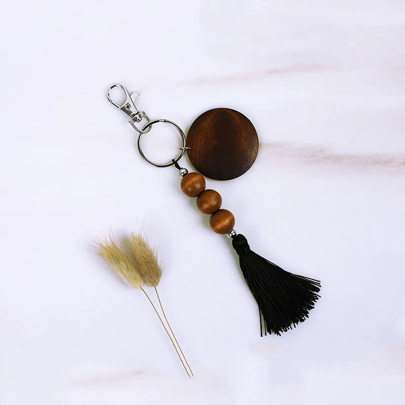 Hot Sale Key Chain Pendant Wholesale Monogrammed Tassel Wooden Keychain