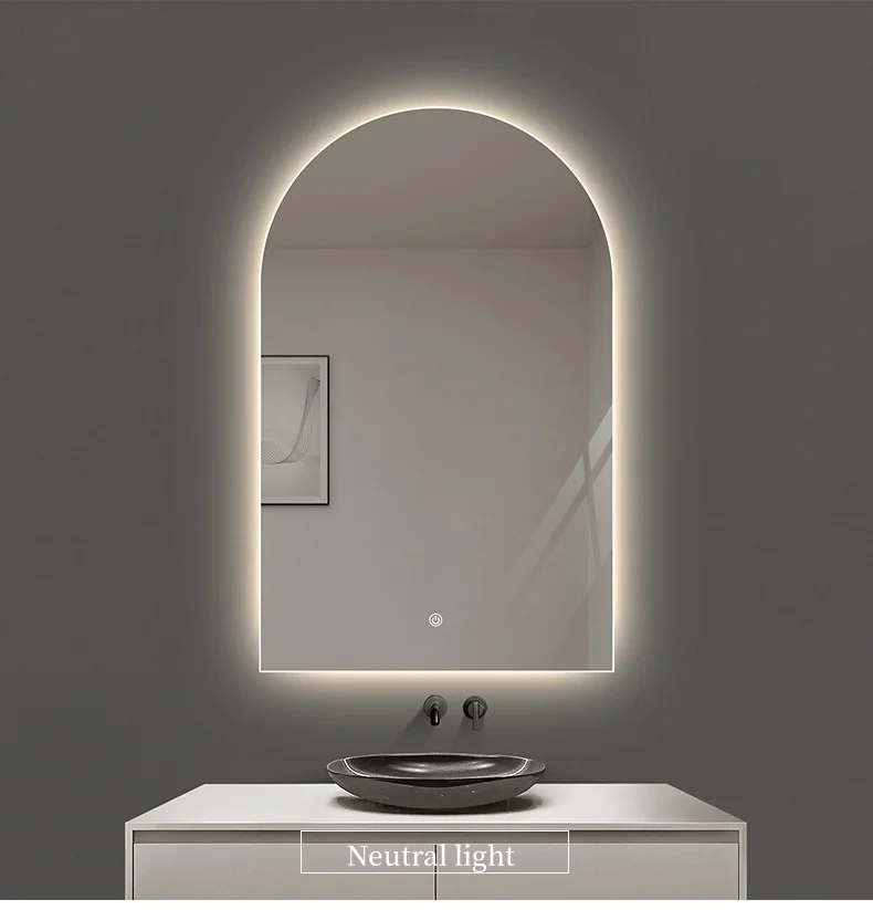 French arch shaped smart mirror bathroom wall mounted Intelligent defogging mirror human body sensing LED intelligent mirror supplier