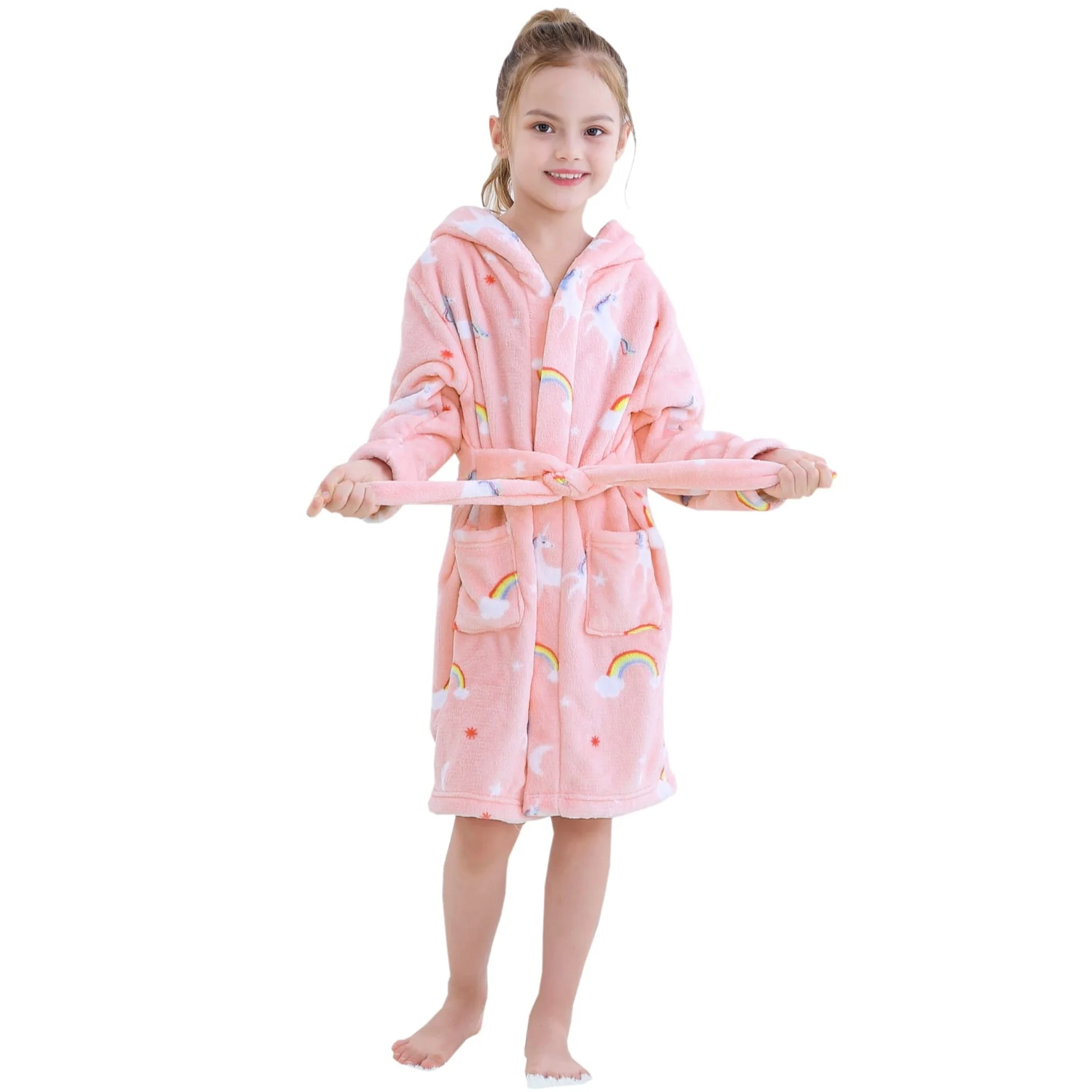 Wholesale Cartoon Character Girl hooded robe Warm Soft  Flannel Fleece Printed bathrobe Children bathrobe factory