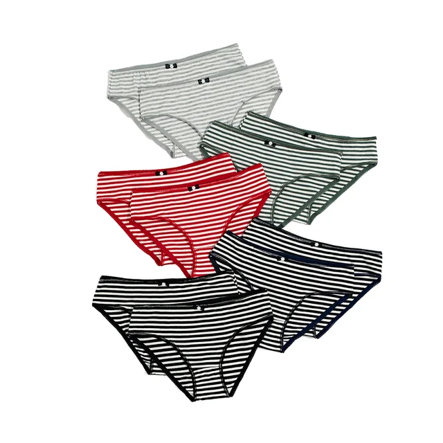 OEM High Quality 95% Organic Cotton 5% Spandex Women's Hipster Briefs Low-Rise Striped Panties Bow Decoration Everyday Adults