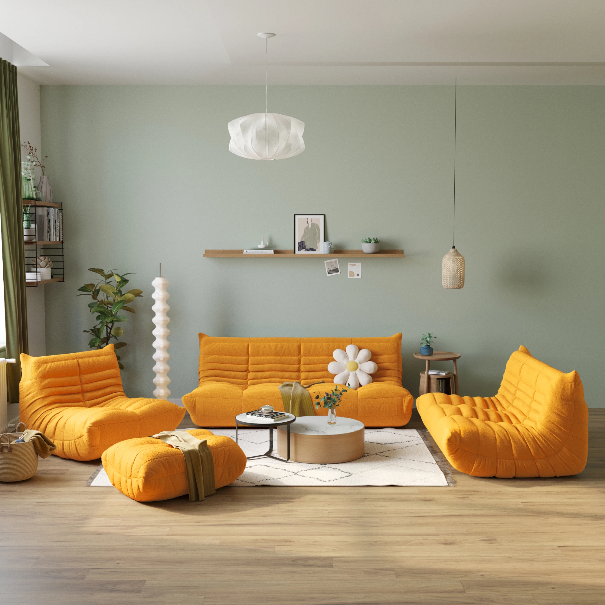 ATUNUS Drop Shipping Yellow Nordic Living Room Sofa 1 2 3 Ottoman Seater Couch Sectional Floor Single Lazy Chair SofaS Sets
