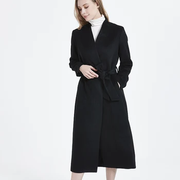 New fashion casual long trench ladies winter 100% cashmere coat with belt