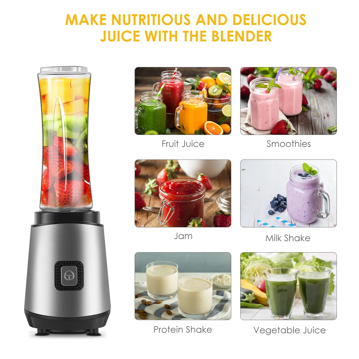 Single Serve Blender, Personal Blender for Smoothies and Shakes, Smoothies  Blender with 2 Tritan BPA-Free 20Oz Blender Cups and Cleaning Brush, 300W