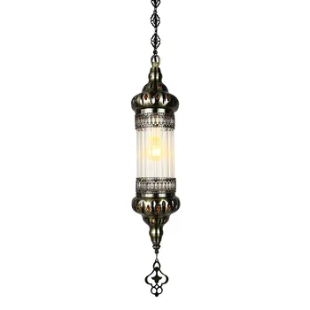 Elegant Asian Design Glass and Copper Pendant Lights with LED for Courtyard Lighting