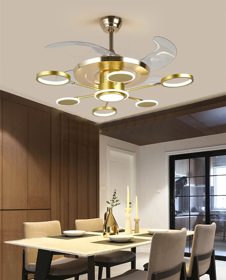 42 inch luxury  Foldable ceiling ABS Fan Blade chandelier with remote control fan lamp fixtures Led Light Fans Light
