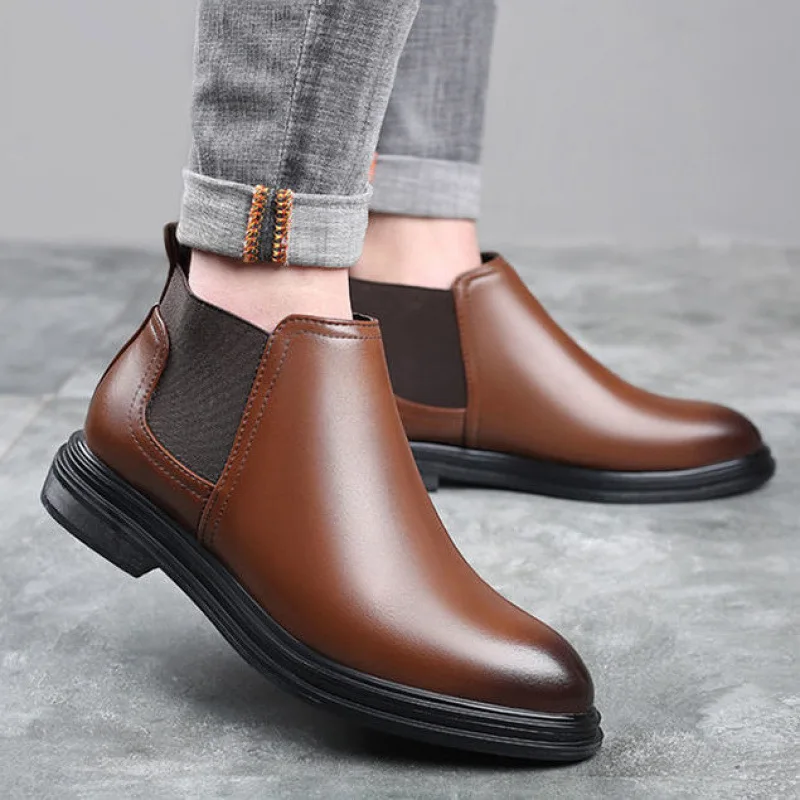 Mens Premium Dress Shoes Cross Border Chelsea Boots Plus Size Business  Casual British Ankle Boots High Top Height Increasing