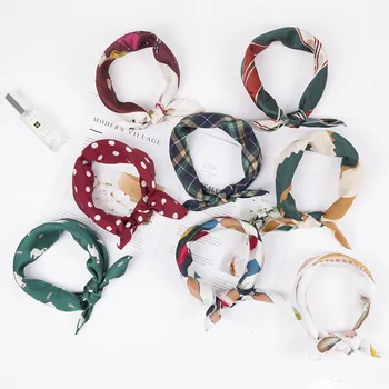 B837 Women Square Scarf Hair Tie Band For Business Party Vintage Retro Head Neck Silk Satin Scarf