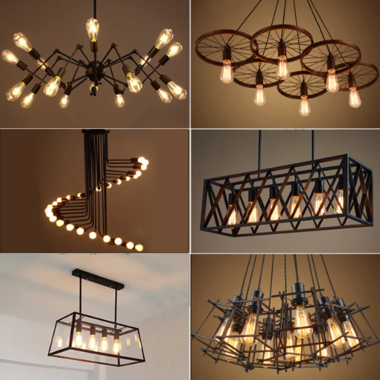 Lampadario a quattro teste in ferro in stile industriale, lampada da