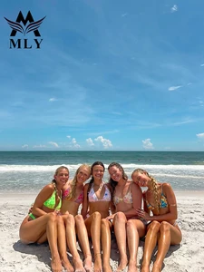 MLY OEM High Quality Flowers Pattern Fabric Swimwear Beachwear with Hand Painted Beads Sun in Bars Embroidered Bikini