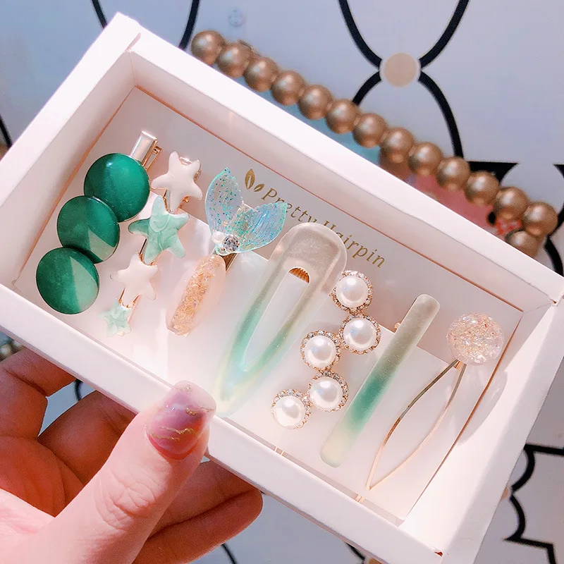 Pearl Crystal Hairgrips 7pcs Set Hair Clips Princess Fashion Women Vintage Pearl Marbling Hairgrip Accessories