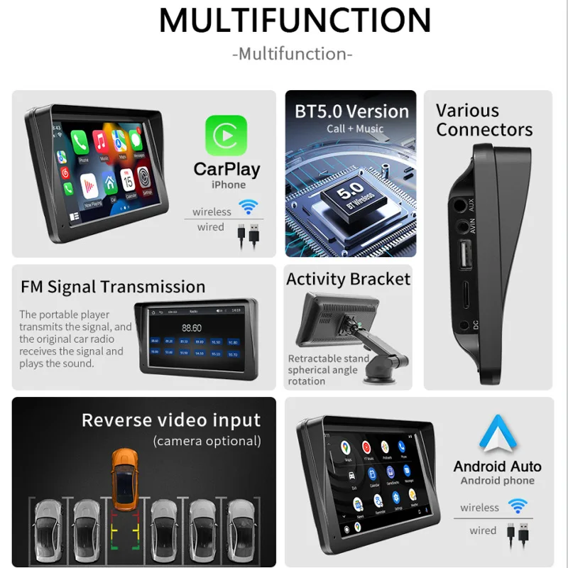 7-Inch Wireless Carplay Navigation Radio with Bluetooth MP5 Player Dashboard Placement Stereo Function Android Auto - view 6