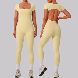 Custom Logo One Piece Ladies Slim GYM Fitness Sport Yoga Backless Jumpsuit Female Women Jumpsuit Playsuits Bodysuit for Women