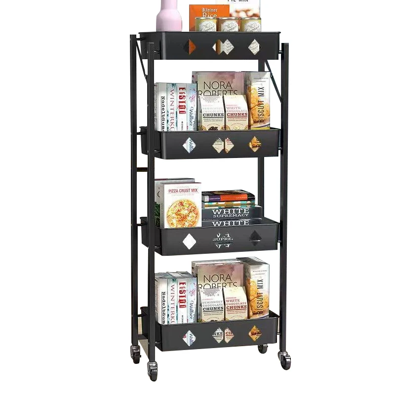 3 Tier Plastic Foldable Rotating Storage Trolley Rack