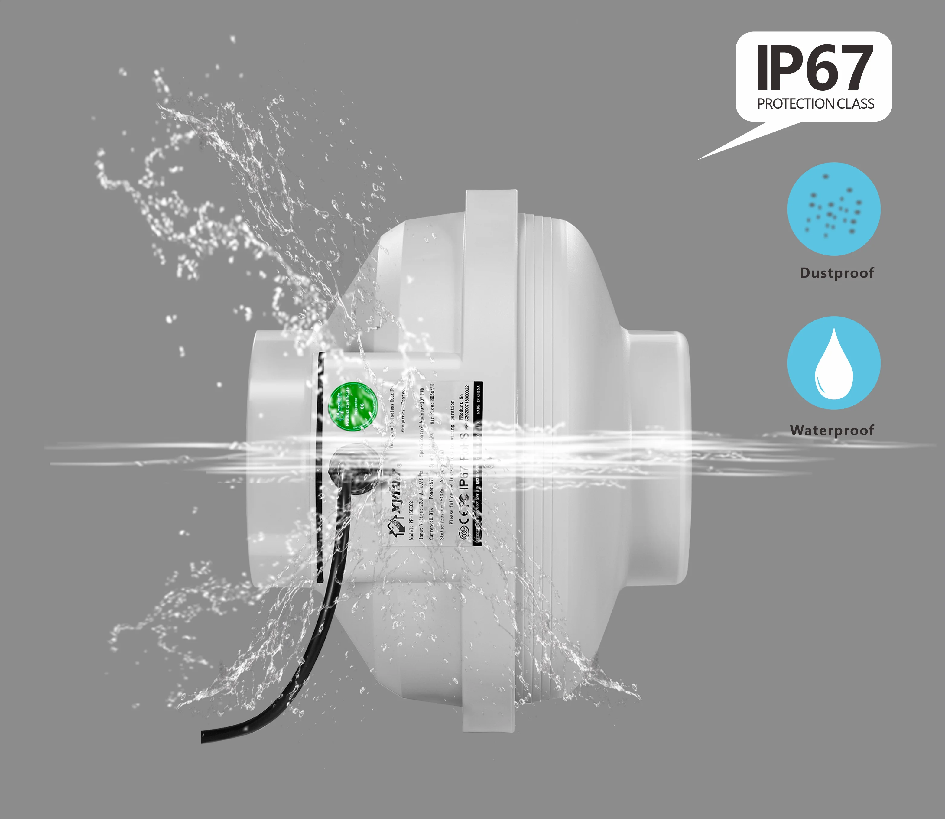 Inline Centrifugal Duct Fan, 150mm, 650m3/h, PVC, HVAC - detail 8