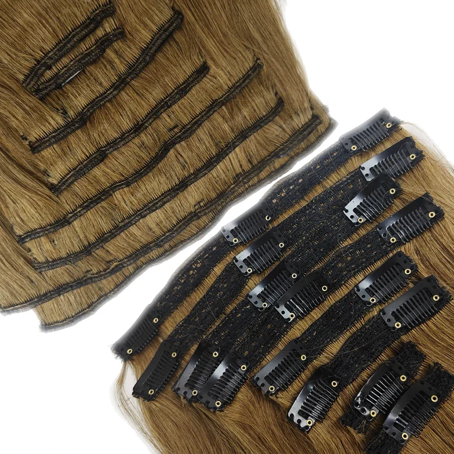 Echthaar Clip In Extensions Hellbraun Glatt 8 Teiliges Set_voghion.com