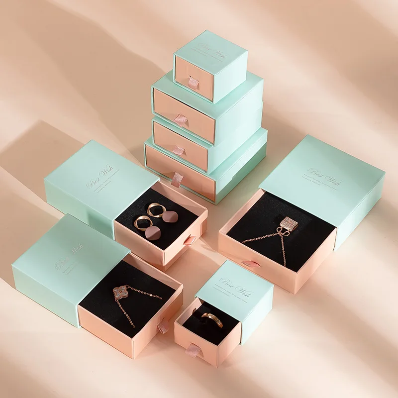 Eco Friendly Custom Logo and Size Rigid Paper Small Drawer Box  Jewelry Packaging Pull Out Sleeve Sliding Gift Drawer Box