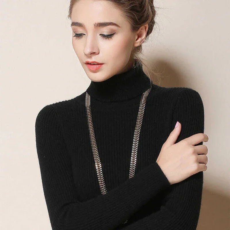 Turtleneck Sweater Women Fashion Simple Winter Pullover Jumper High