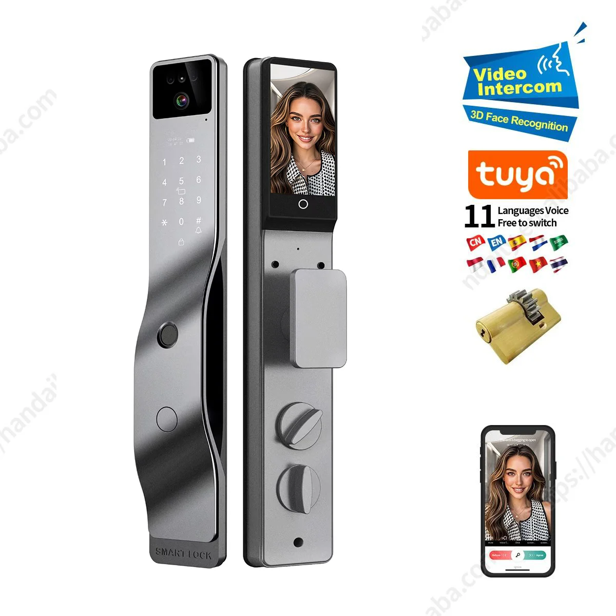 Face Recognition Smart Door Lock Israel Mortise Wifi Fingerprint Cerradura Tuya Inteligente Digital Lock With Camera for Home W7