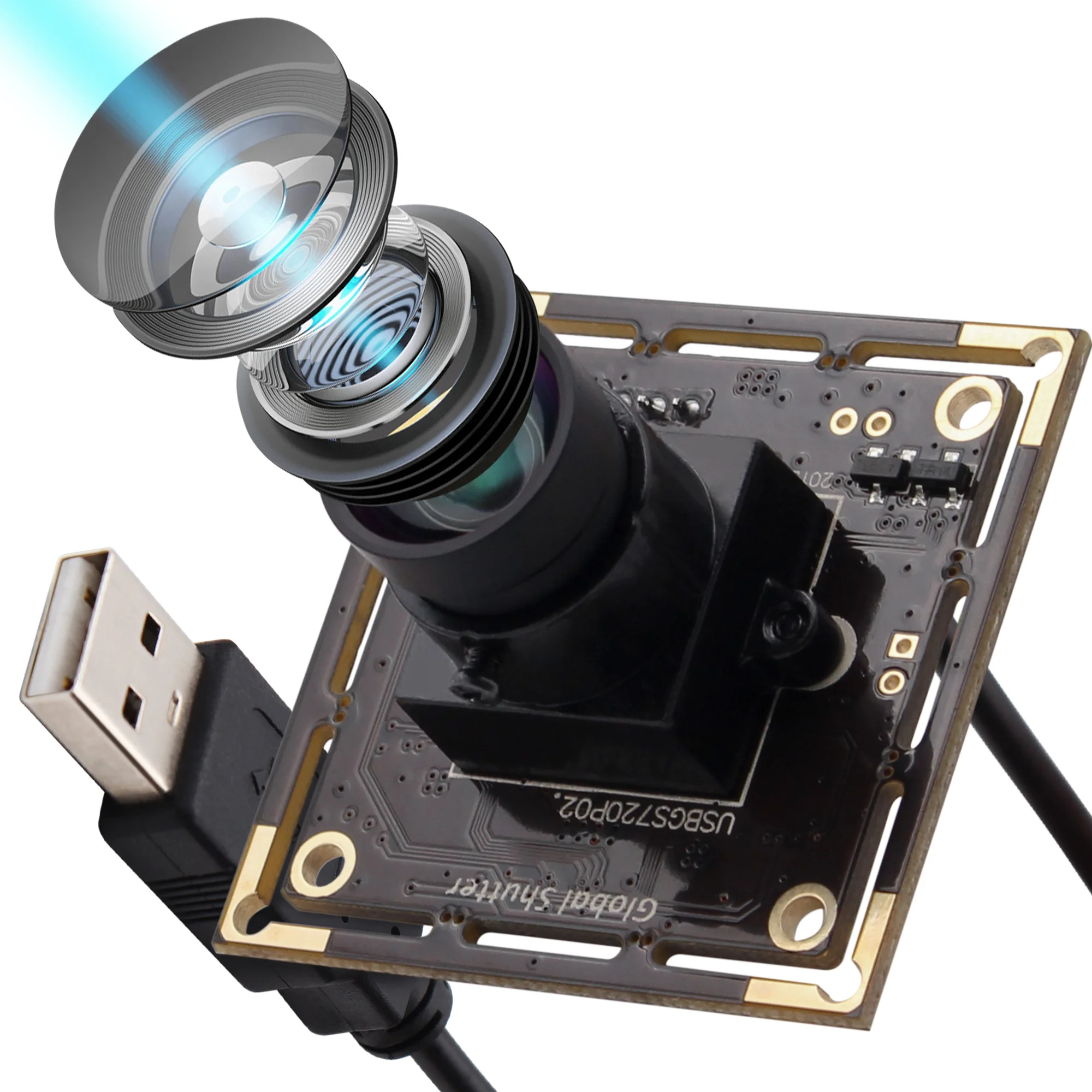 ELP No Distortion Lens USB Camera Global Shutter 1280X720p 60fps Free Driver Plug and Play USB Web Camera