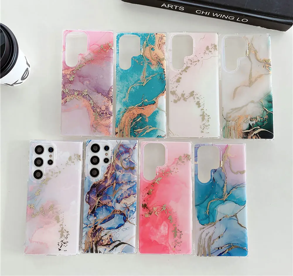 Marble Phone Case For Galaxy S24 S24+ S23 S23+ S22 Ultra Fe 5G Cases Luxury Custom Glo Gold Cloud Phones Wavy Sjk153 Laudtec details