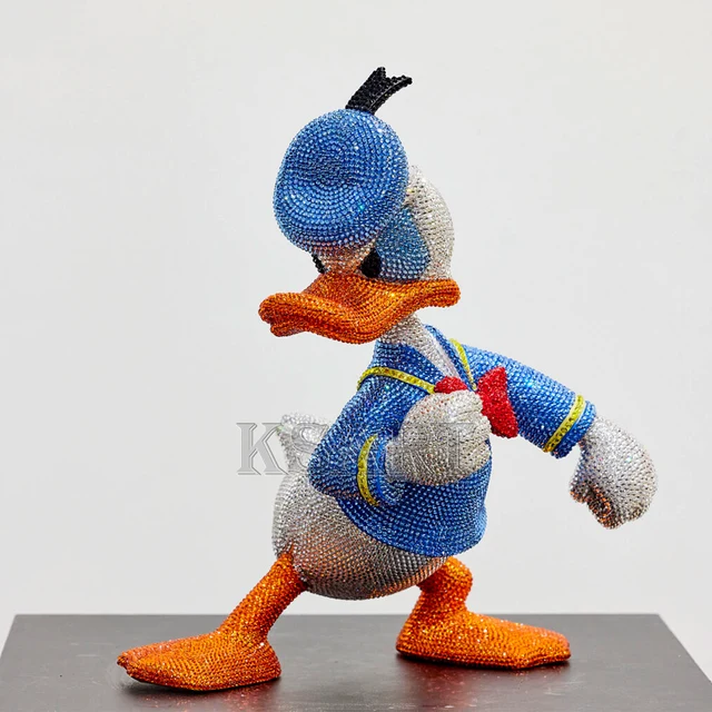 Creative Stick the Rhinestone Angry Duck Sculpture Modern Cartoon Duck Statue Resin Crafts Use for Home Decoration