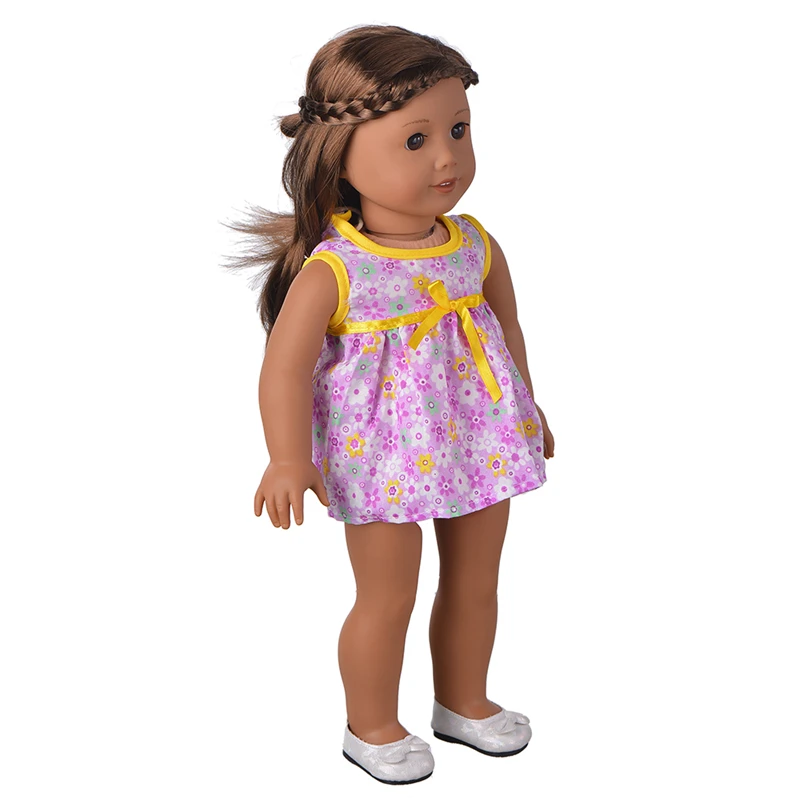 YIWU MISU компании под заказ 18 дюймов американская кукла, фиолетового цвета, с цветочным рисунком и круглым вырезом, Летнее нарядное платье принцессы, без рукавов, Кукла Одежда
