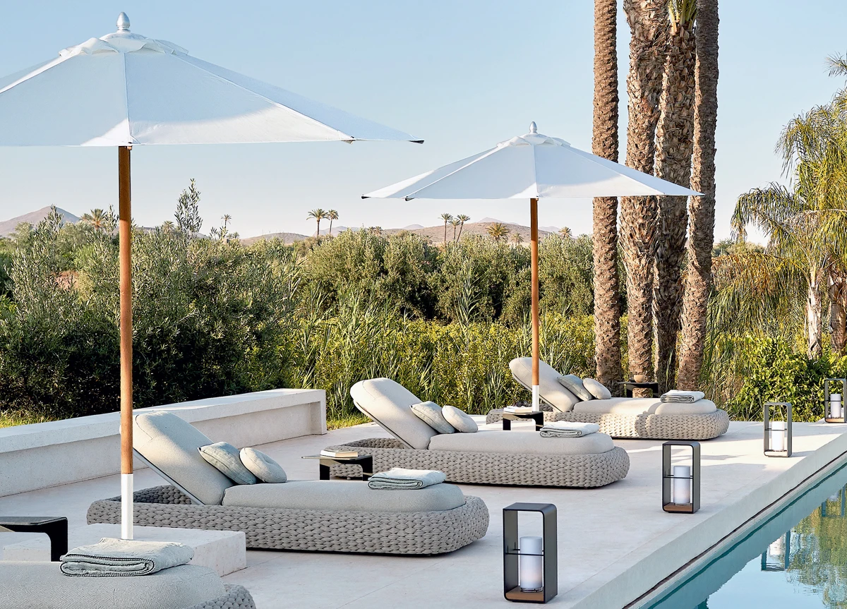 Outside Hotel Lounger Aluminum Frame Sunbed Villa Terrace Rattan Outdoor Pool Sun Lounge Garden Lounge Chair Patio Furniture Set
