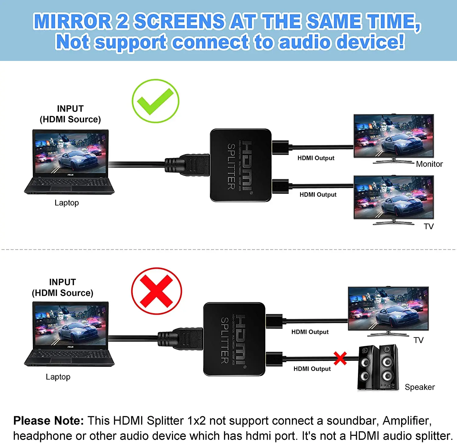 4k Hdmi Splitter 1 In 2 Out For Dual 