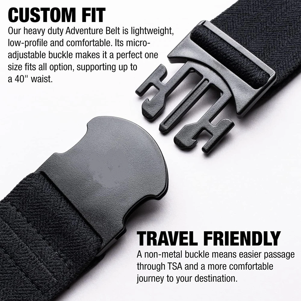 Breathable Men Casual Adventure Ranger Belts Heavy Duty Elastic Webbing Non-Metal Travel Friendly Buckle Tactical Belt