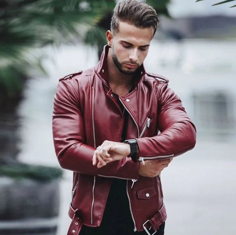 Stylish PU Leather Bomber Jacket for Men – Oversize Lapel Winter Leather Outerwear with Pockets