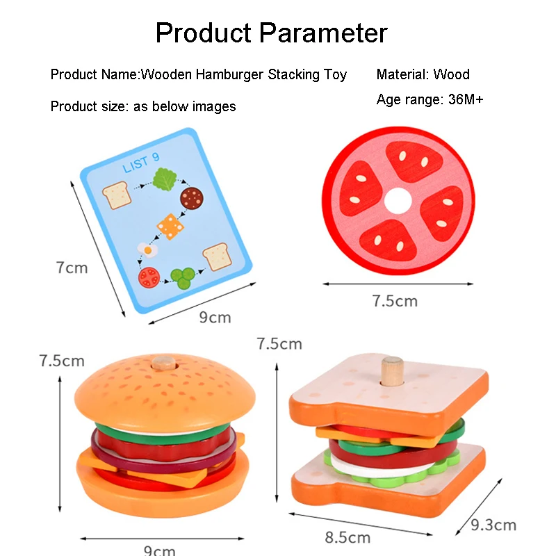 Hot Selling New Wooden Hamburger Sandwich Stacking Kitchen Pretend Play Toys Hobbies Baby Kids Other Toys For Children Girls