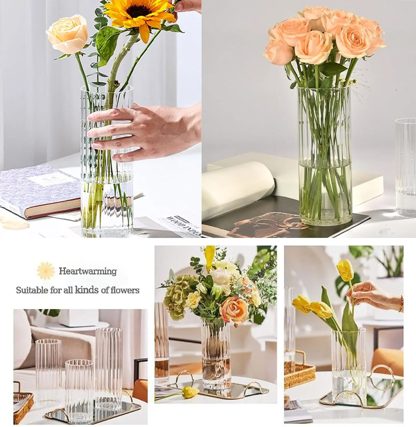 Modern Style Recyclable Striped High Borosilicate Glass Vases For Home ...