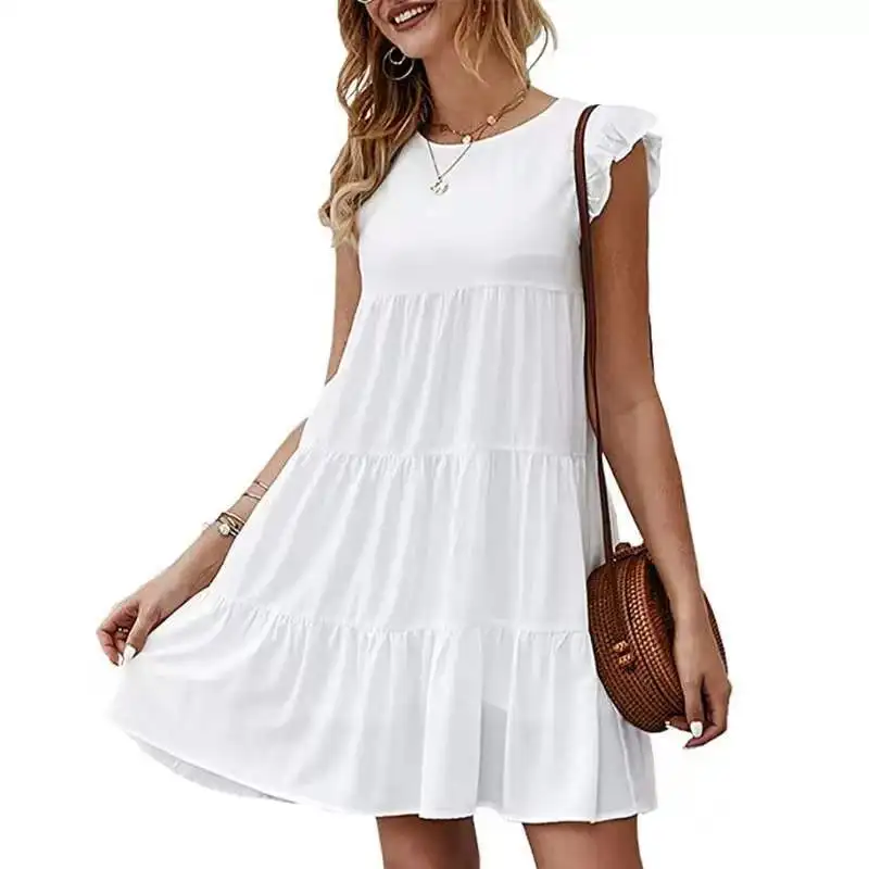 Womens Summer Dress Sleeveless Ruffle 