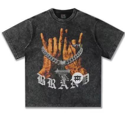 SALATI DTG Printed Men's Custom T-Shirt 100% Cotton Acid Washed Black Band Printing Short Sleeves Long Oversized Knitted
