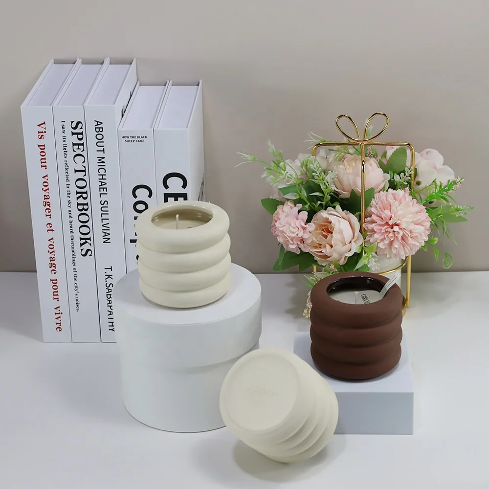 Custom Candle Jars Ceramic Candle Vessel Aroma Diffuser Jar Scented Message Bowl Soy Candle Container With Lid manufacture