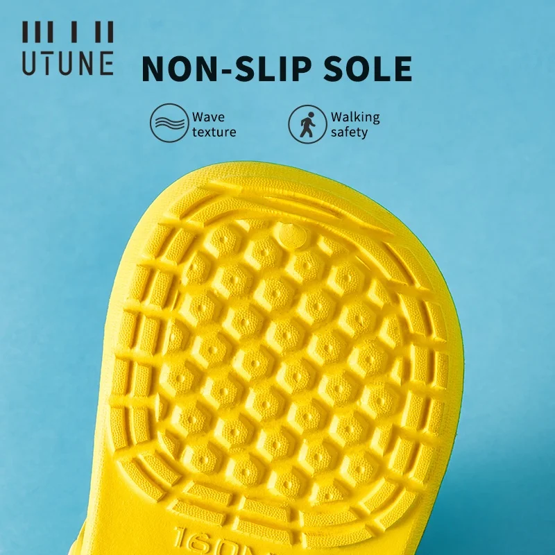 Детские летние милые пляжные сандалии UTUNE для мальчиков и девочек, Нескользящие домашние и уличные сандалии из ЭВА на мягкой подошве, тапочки, обувь