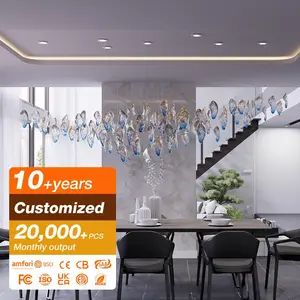 Custom Indoor Decorative Villa Restaurant Hotel Lobby Hall Staircase Hanging Glass Led Chandeliers Pendant Lights