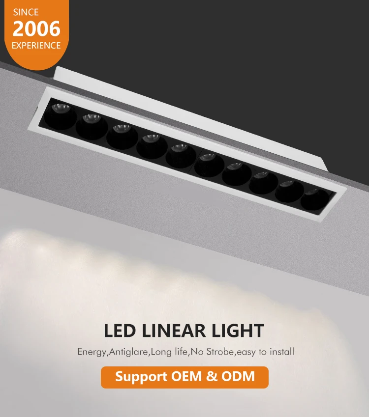 2023 Hot Sale White Recessed Hotel Home Linear Ceiling Downlight LED Linear Grille Lamp
