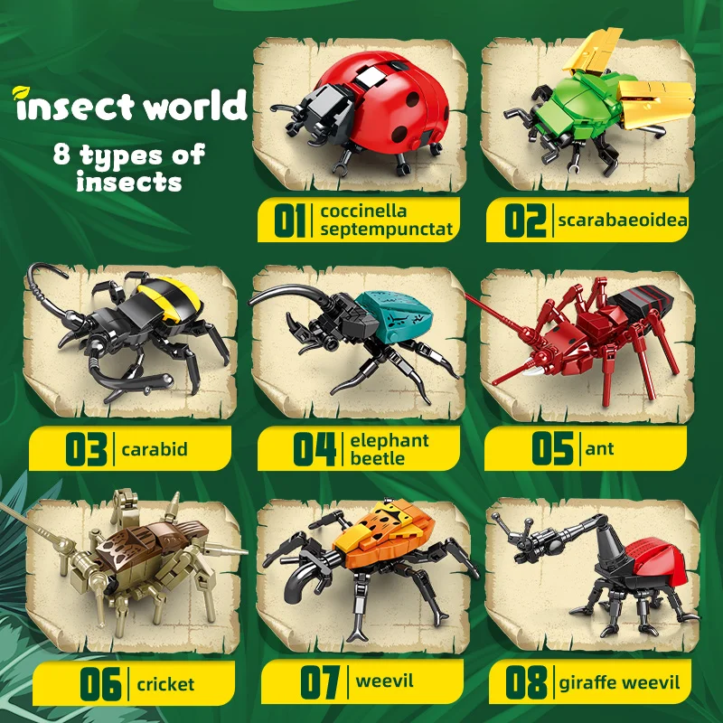 Woma Factory 8 in 1 Mini Animals Building Block Brick Bug Insect Toy Kit for Kids (C0632)